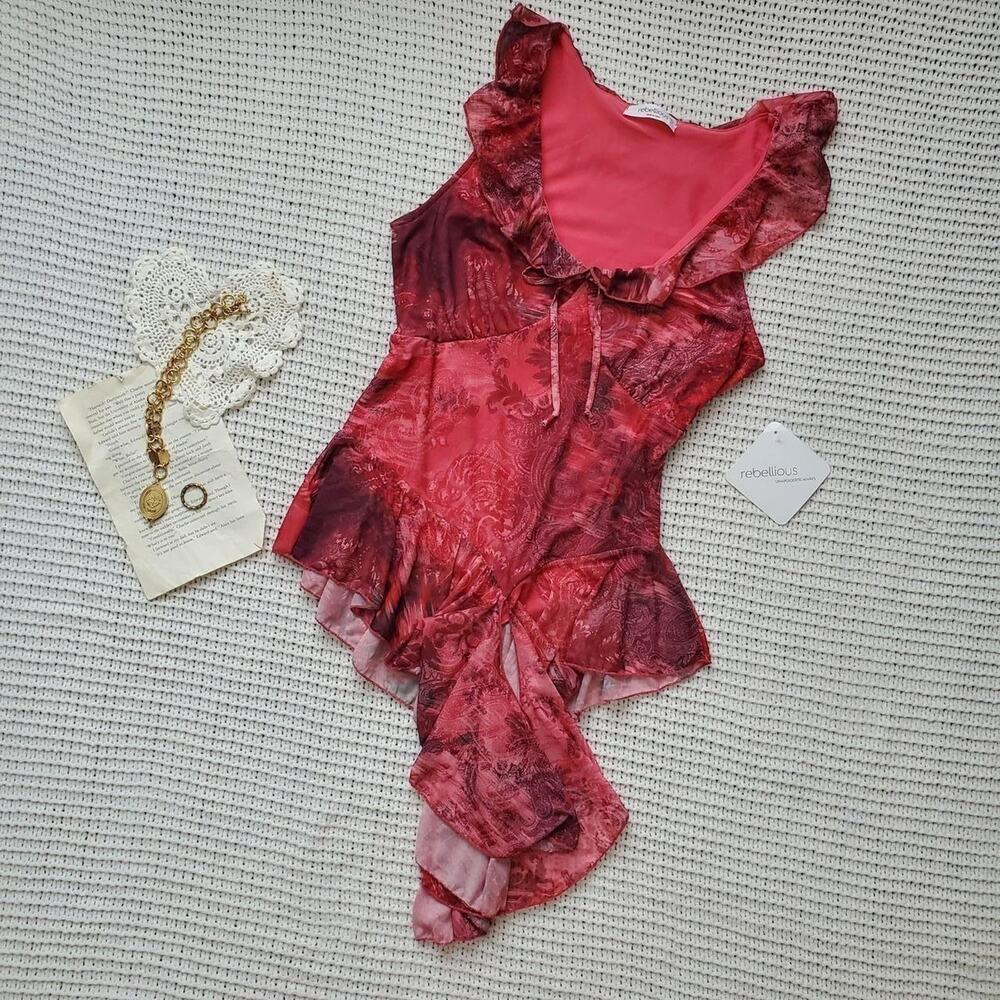 Bnwt redish pink paisley design micromesh asymmetrical top